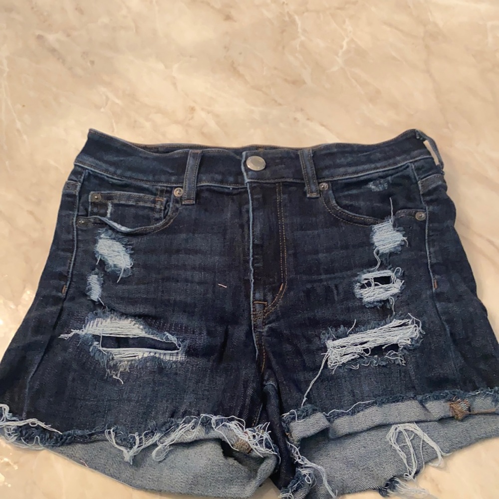 Hi-rise shortie jean shorts dark wash